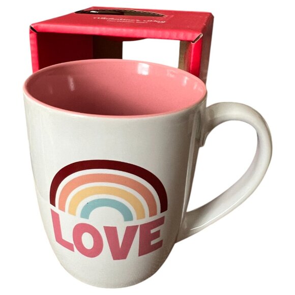 Retro LOVE Rainbow Mug Ceramic Pink Interior Coffee Cup Mug Valentine’s Day 12oz - Picture 1 of 8